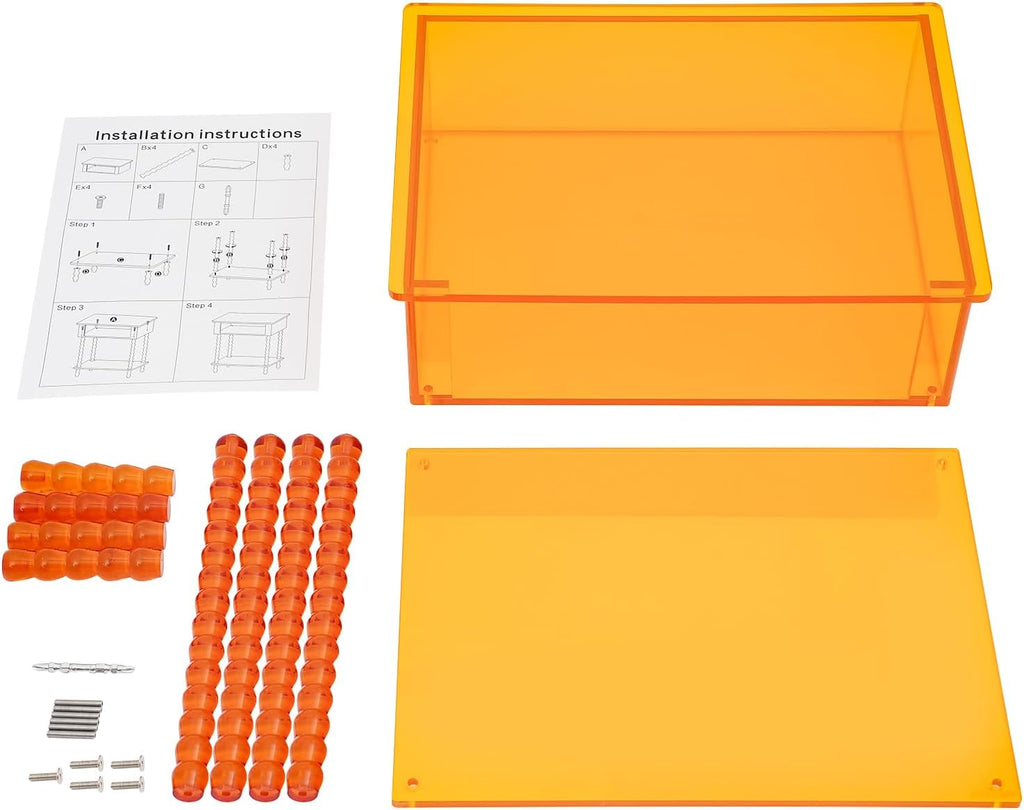 Acrylic Side Table, End Table with Storage, Nightstand for Living Room Bedroom (Orange)