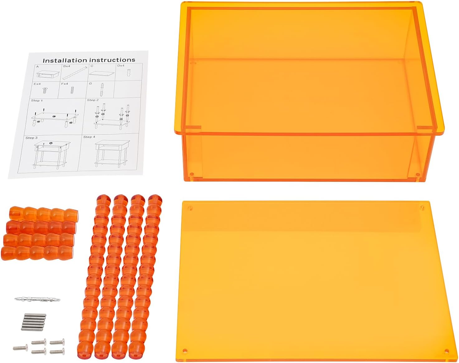 Acrylic Side Table, End Table with Storage, Nightstand for Living Room Bedroom (Orange)