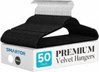 Smartor Black Velvet Hangers 50 Pack, Non Slip Clothes Hangers with Shoulder Notches, Premium Slim Space Saving Felt Hanger for Closet Organizers and Storage, Heavy Duty Hanger for Coat