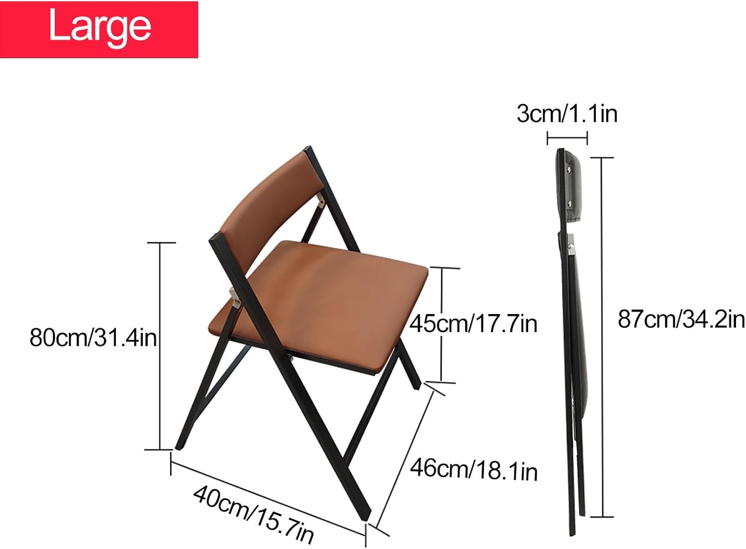 2 Pcs Sports Chairs for Adults, Upholstered Folding Office Chairs, Portable Lounge Chair Outdoor for Office, Kitchen(Black,Large)