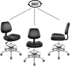 Lift Chair Adjustable Stool Drafting Chair with Backrest & Foot Rest Drafting Stool Swivel Seat Rolling Wheels for Studio Dental Office Salon Counter Home Desk Chairs (Black)