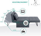 Naomi Home 4-in-1 Folding Chair Bed, Space-Saving Convertible Sleeper Sofa for Apartments & Guest Rooms, Adjustable Backrest, Linen Fabric, Includes Support Pillow in Gray