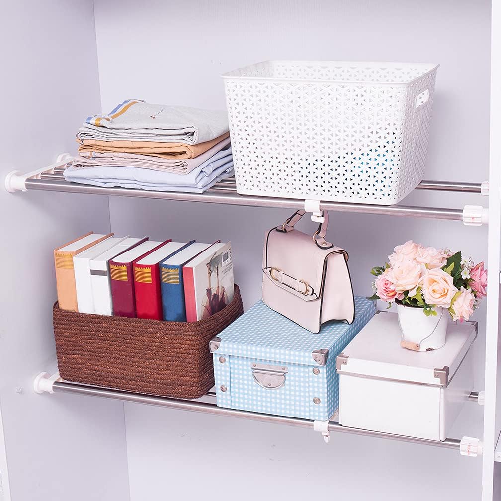 Hershii Expandable Closet Tension Shelf Rod Adjustable Storage Rack Heavy Duty DIY Organizer Divider for Wardrobe Cupboard Kitchen Bathroom