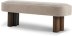 Khaki Boucle Upholstered Dining Bench with Walnut Legs, 51.57"L | Seats 2-3 People, 250 lbs Capacity, Foam-Padded Cushion, Rubberwood & Plywood Frame, 51.57L x 17.52W x 18.7H cm
