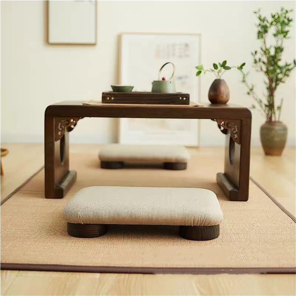 Japanese Tatami Low Stool, Wooden Comfortable Floor Chair for Meditation, Small Bench for Floor Sitting and Low Tables(Large)