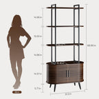 Airynee 69'' Tall Bookshelf, 4-Tier Fluted Bookshelf, Storage Cabinet with Sliding Tambour Doors, Modern Bookcase with Adjustable Footpad & Metal Frame, for Living Room Home Office, Walnut