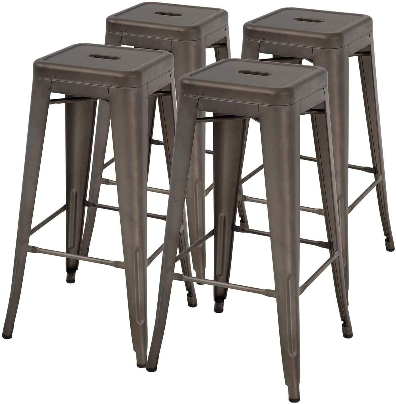 FDW Counter Height Bar Stools Set of 4 Bar Stools 30 Inches Metal Stool Patio Stool Stackable Barstools Kitchen Counter Stool Indoor/Outdoor Stool Metal Bar Stools Moden Dining Chairs, Bronze