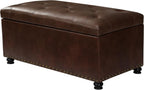 Joveco Storage Ottoman Bench 35" Faux-Leather Rectangular Tufted Ottomans Storage Room Organizer (Caramel)