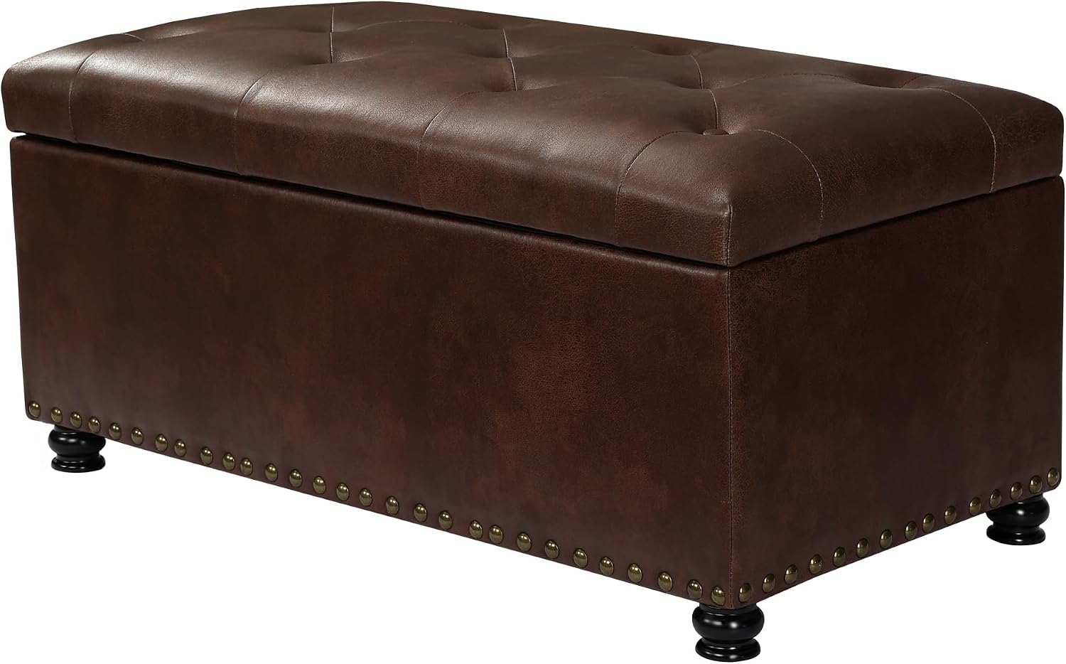 Joveco Storage Ottoman Bench 35" Faux-Leather Rectangular Tufted Ottomans Storage Room Organizer (Caramel)