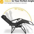 NEWBULIG Zero Gravity Chair Set of 2, Lounge Chair Folding Portable Adjustable Camping Reclining Chairs with Adjustable Pollow, Mesh Back, Cup Holder Trays Lawn Patio Chair for Pool Beach - Black