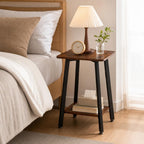 King Oasis 2-Tier Small Side Table for Living Room, End Table with Storage Shelf, Wood & Metal Bedside Table Nightstand for Small Spaces, Sturdy Sofa Side Table for Bedroom, Rustic Brown
