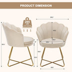 Furnimart Accent Chairs Set of 2 for Living Room, Shell Vanity Chair with Back, Criss Cross Chair with Gold Legs, Side Chair for Bedroom, Makeup Room, Desk Chair no Wheels, Velvet Khaki 2PCS