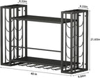 Wall Mounted Wine Rack, Wine Rack Wall Mounted with Wine Glass Rack, 2-Tier Multi-Functional Shelf for Home Restaurant Bar Storage Rack (Black, 40" W x 9.8" D x 21.6" H)