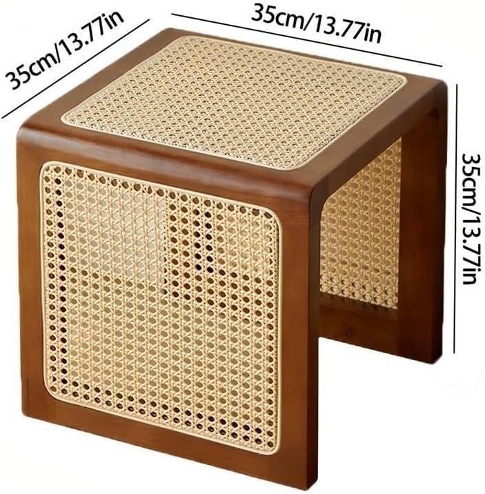 Square Rattan Side Table Modern Small Wooden Coffee Table Wood and Hand-Woven Rattan End Table Nightstand for Living Room Long Lasting
