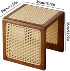 Square Rattan Side Table Modern Small Wooden Coffee Table Wood and Hand-Woven Rattan End Table Nightstand for Living Room Long Lasting