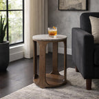 Modern Round End and Side Table for Home Decor - Mango Wood Accent for Small Spaces and Room - Decorative Night Stand or Bedside Drink Table for Bedroom and Living Room Display - 23", Brown & Tan