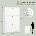 Nicetree Shoe Cabinet with 3 Flip Drawers, Narrow Shoe Organizer Cabinet, Freestanding Shoe Rack Cabinet, Modern Shoe Storage Cabinet for Entryway, Hallway, Foyer, White