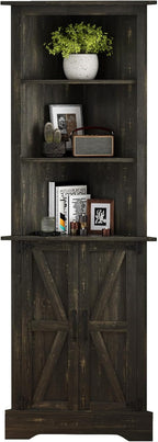 4 EVER WINNER Farmhouse Corner Cabinet, 68" Tall Corner Cabinet with 5-Tier Adjustable Shelves and Barn Doors for Small Spaces, Living Room, Dining Room, Hallway, Bathroom, Kitchen, Rustic Oak