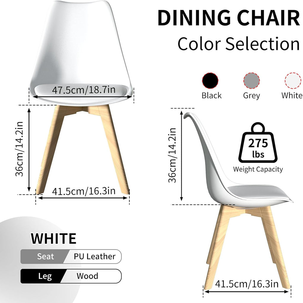 YLGJ&TIDY Modern Dining Chairs Set of 4 PU Leather Upholstered Chairs with Wooden Legs Mid Century Soft Padded Kitchen Chairs for Living Room Bedroom Dining Room Patio (White, Pack of 4)