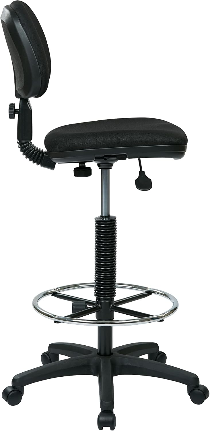 Office Star DC Series Adjustable Drafting Chair with Foot Ring and Sculptured Foam Seat, Icon Black Fabric