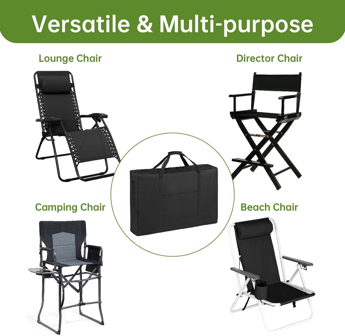 Heavy Duty Folding Chair Storage Bag | Upgrade Large Water-Resistant Carry Bag for Longue,Beach,Wheelchair,Camping,Director Chair-43 L x 9.8" W x 29.5" H