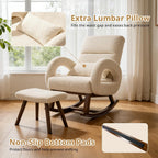 COMHOMA Rocking Chair Nursery with Ottoman,Boucle Teddy Fabric Glider Rocker with High Backrest&Lumber Pillow,Modern Upholstered Accent Armchair with Solid Wood Legs (Beige, Boucle)