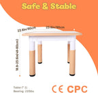 FUNLIO Adjustable Kids Table, 3-Level Height for Ages 3-8, Easy to Wipe Arts & Crafts Toddler Table for Classrooms/Daycares/Homes, CPC & CE Approved, 23.6 x 23.6 Inches, Natural