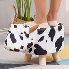 Cute Animal Footstool, Solid Wood Cartoon Stool with Soft Padded Cushion and Non-Slip Feet, Animal Shape Ottoman for Kids, G
