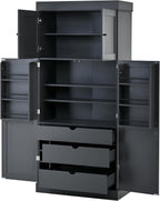 77" Tall Kitchen Pantry Cabinet with 3 Drawers, Large Wooden Kitchen Organizers Storage Cabinet with 6 Door Shelves, Adjustable Shelves and Wine Racks for Dining Room, Dark Gray