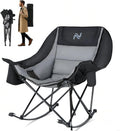 LILYPELLE Oversized Rocking Camping Chair for Adults, Fully Padded Folding Outdoor Lawn Chair with Cooler Bag and Side Pocket, Portable Recliner Rocker Chair for Camp, Patio, Backyard
