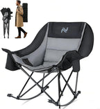 LILYPELLE Oversized Rocking Camping Chair for Adults, Fully Padded Folding Outdoor Lawn Chair with Cooler Bag and Side Pocket, Portable Recliner Rocker Chair for Camp, Patio, Backyard