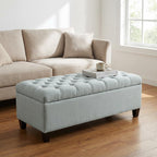 50.25" Storage Ottoman Bench with Safety Hinges for Kids Room: Slow-Close Lid Prevents Pinched Fingers - Baby Blue Footrest Stool for Bedroom, Living Room, Entryway, Hallway - Holds 8x Slower