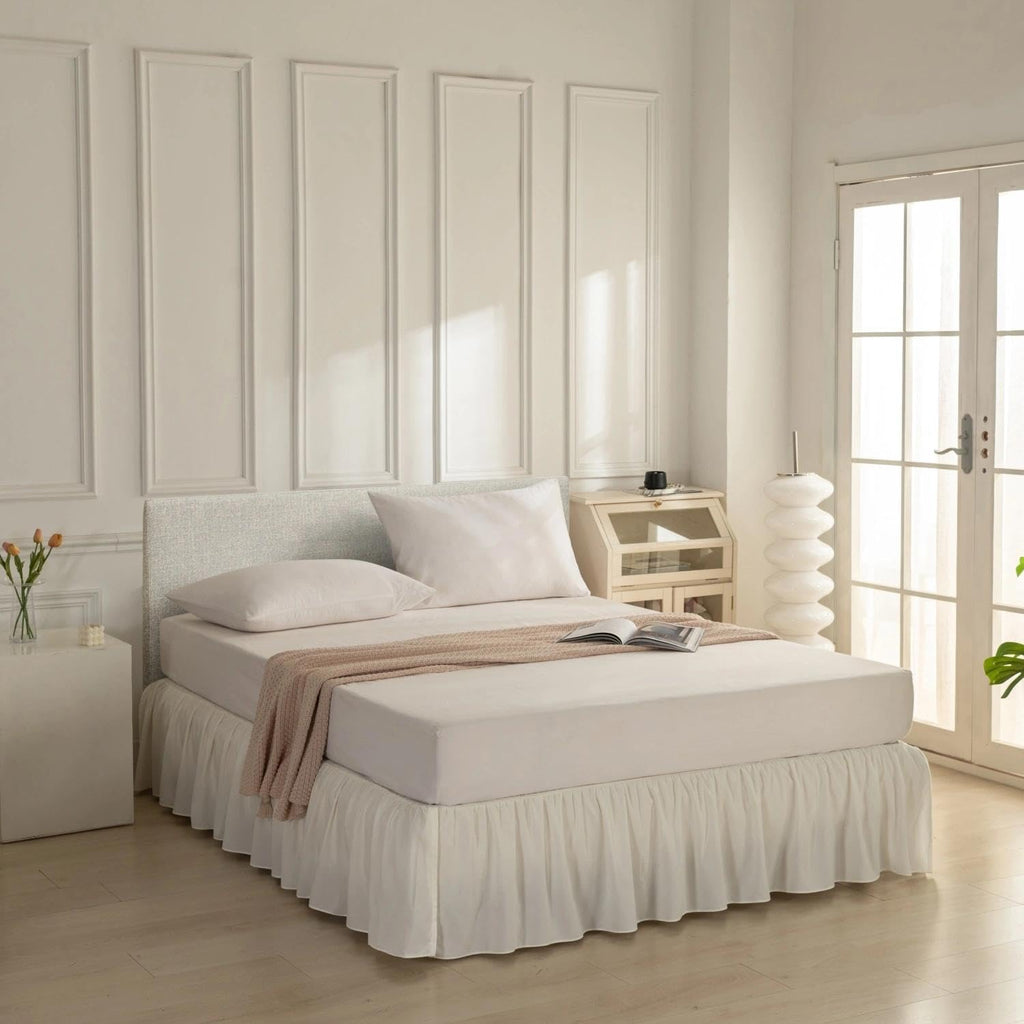 Bed Skirt Queen Size Ruffled Bed Skirt with Split Corners, Queen Bed Skirts 14 Inch Drop with Platform, 14'' Queen -Ivory