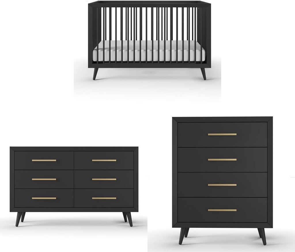 Child Craft Cranbrook 3-Piece Nursery Set, Includes 4-in-1 Convertible Crib, Dresser and Chest, Crib Grows with Your Baby (Ebony)