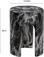 Pemberly Row Transitional Round Marble Side Table, 14" Diameter, Black Finish, Durable Concrete Construction, Handmade Accent Table for Living Room or Bedroom