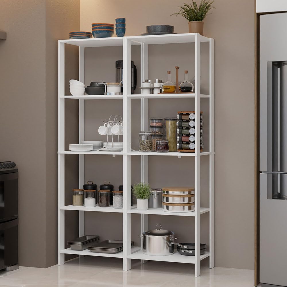 Madesa Kitchen Pantry Storage Rack with 10 Open Shelves 47" L Multiuse Modular Cabinet for Kitchen Organization - White