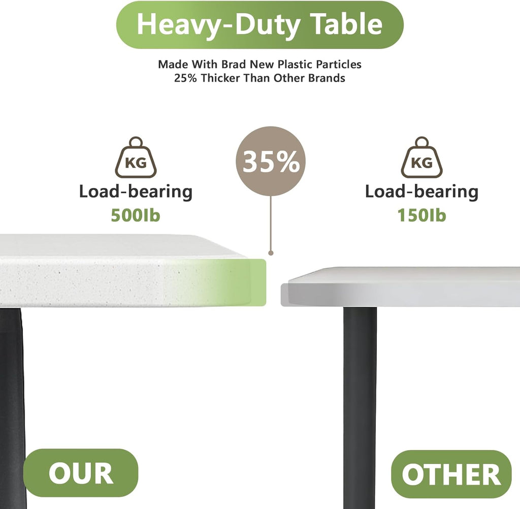 5ft Folding Table, Heavy Duty Plastic Card Table with Foldable Steel Legs, Metal Frame Support up to 500 lb, Portable for Indoor, Outdoor, Picnic, Camping, Dining, Party, White