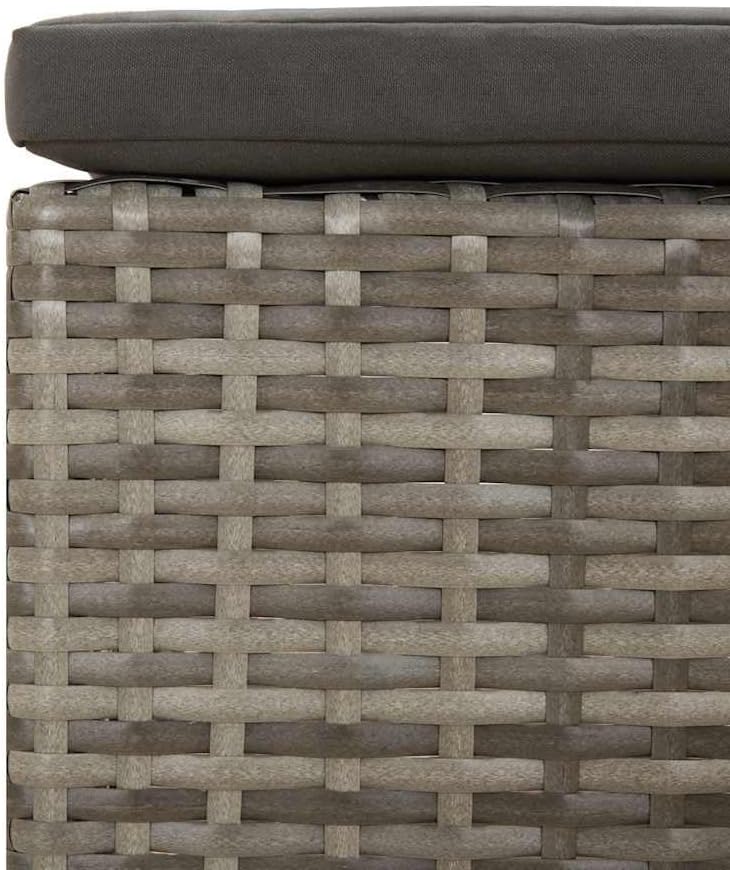 Patio Ottoman Outdoor Wicker Footstool, Garden Footrest with Dark Grey Cushion, Poly Rattan Modular Furniture Foot Rest for Backyard, 22.4 x 22.4 x 11 Inches