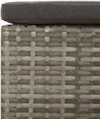 Patio Ottoman Outdoor Wicker Footstool, Garden Footrest with Dark Grey Cushion, Poly Rattan Modular Furniture Foot Rest for Backyard, 22.4 x 22.4 x 11 Inches