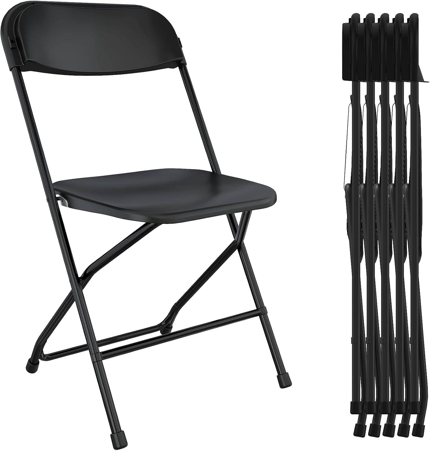 6 Pack Black Folding Chairs, Foldable Party Chairs, Plastic Folding Chair for Outside, Indoor Outdoor Stackable Commercial Seat with Steel Frame for Office Wedding Dining School, 350LBS
