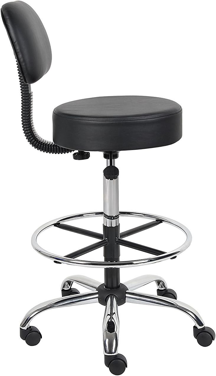 Nicer Interior Medical/Drafting Stool with Back Cushion Black