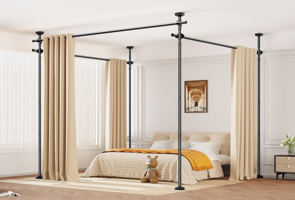 Room Divider for Room Separation,Tension Curtain Rods No Drilling for Room Separation, 4-10ft(H) 28-171inch(W) Heavy Duty Floor to Ceiling Tension Rod Divider for Temporary Privacy Wall Divider,Black