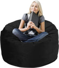 3 Feet Bean Bag Chair, Memory Foam Filled, Removable Cover, Bean Bag Chairs for Adults and Teens, Round Sofa Chair for Living Room, Bedroom and Gaming Room, Black