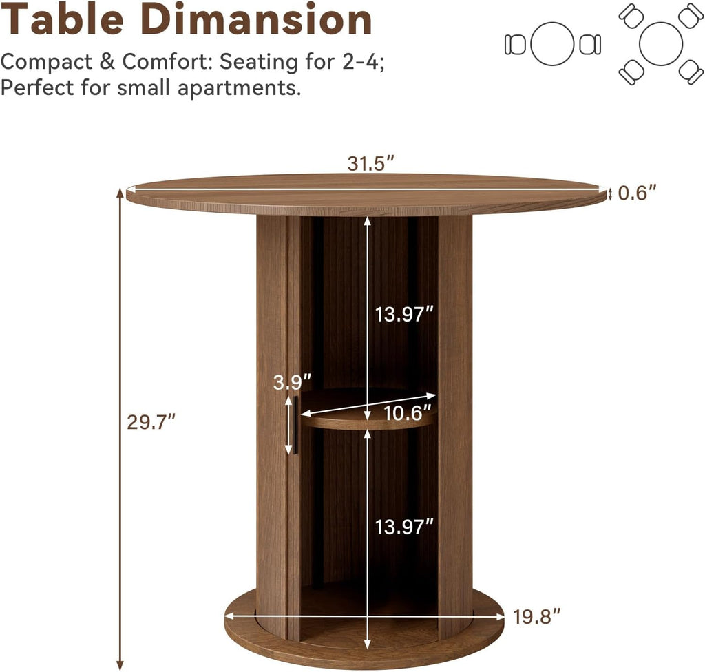 3-Piece Round Dining Table Set for 2, 31.5” Small Kitchen Table with Storage Base & 2 Upholstered Tufted Chairs, Space Saving Breakfast Nook Set for Apartment, Bistro, Small Dining Room(Green Chair)