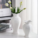 Relievo Elegant White Cream 8in 11in Ceramic Flower Tall Aesthetic Beige Table Tulip Wide Mouth Rose Filler Decorative Rustic Vase Decor for Home (Cream Vase, L)