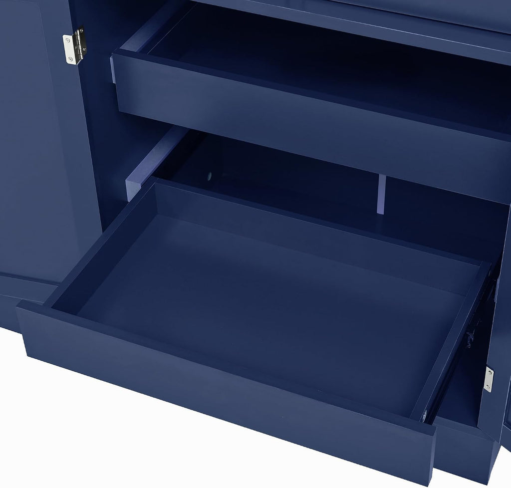 Polibi Freestanding Buffet with Hutch, Tall Kitchen Pantry Cabinet with 4 Drawers, Door Shelves,Glass Doors & Pull-Out Trays, for Dining Room Living Room,47.2x15.7x75inch,Blue
