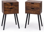 JAXPETY End Tables Set of 2, Night Stand with Drawers, Bedside Tables with Solid Wood Legs and Large Storage Space, Side Table for Living Room/Bedroom(Brown)
