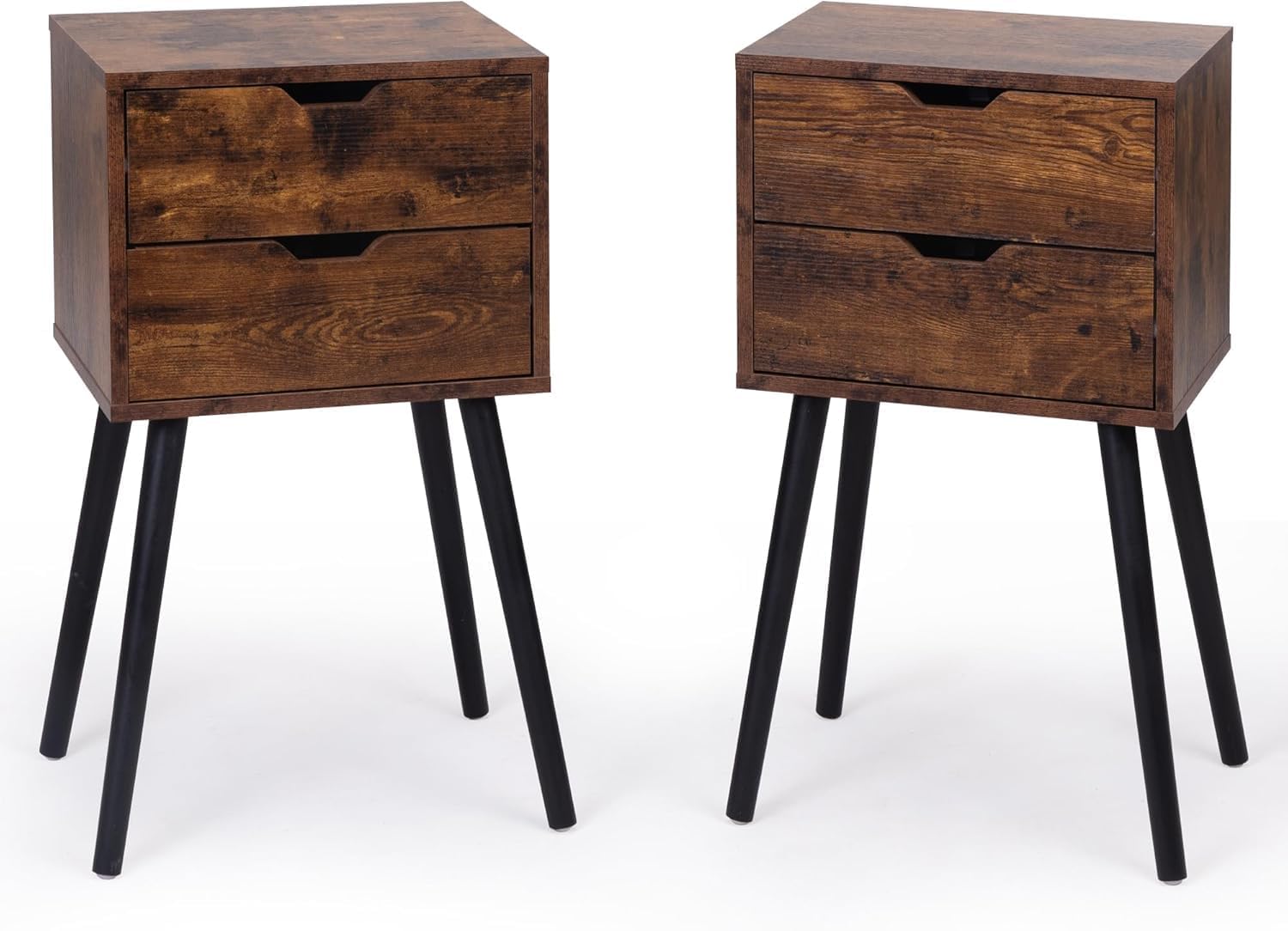 JAXPETY End Tables Set of 2, Night Stand with Drawers, Bedside Tables with Solid Wood Legs and Large Storage Space, Side Table for Living Room/Bedroom(Brown)