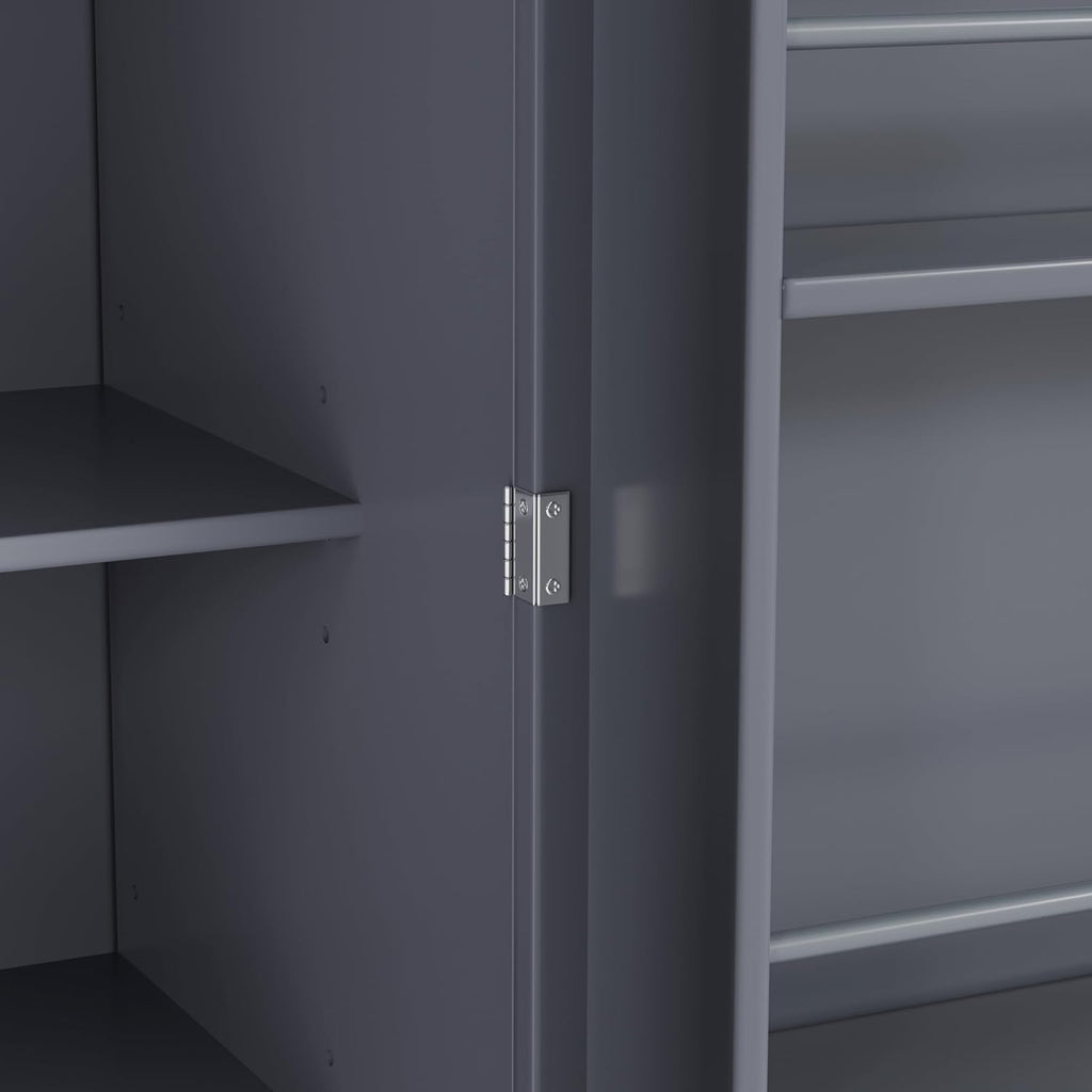 77inch Farmhouse Kitchen Pantry, Freestanding Tall Cupboard Storage Cabinet with 3 Adjustable Shelves, 8 Door Shelves, 3 Drawers for Kitchen, Dining Room, Gray