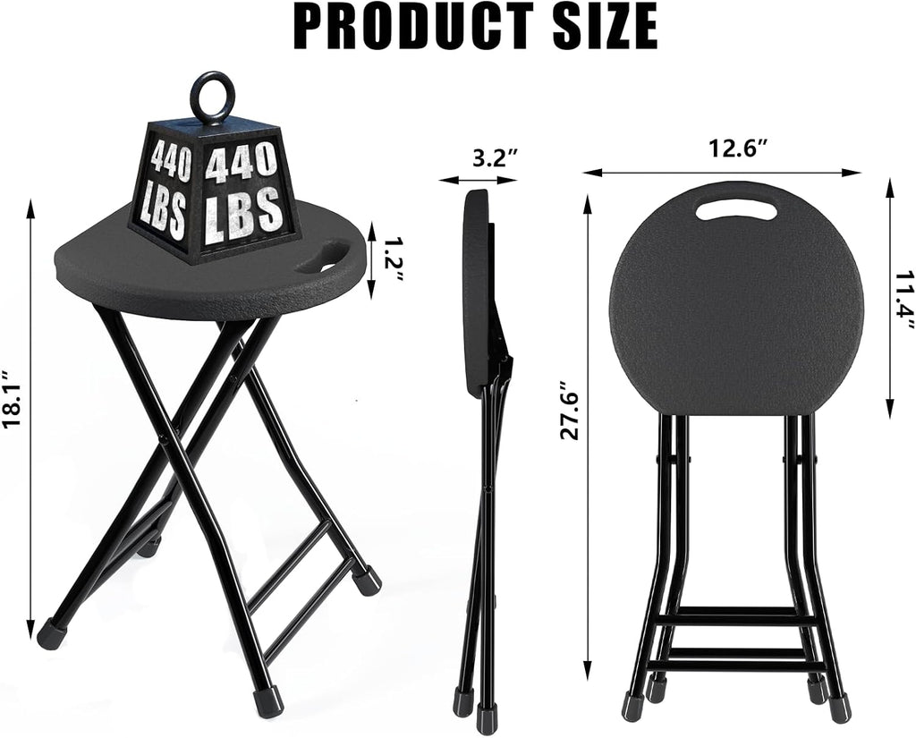 Folding Stool, 18 Inch Foldable Stool with Handle & Steel Frame, Folding Bar Stools, 500lbs Sturdy Foldable Lightweight Metal Chair for Camping, Indoor and Outdoor, Black